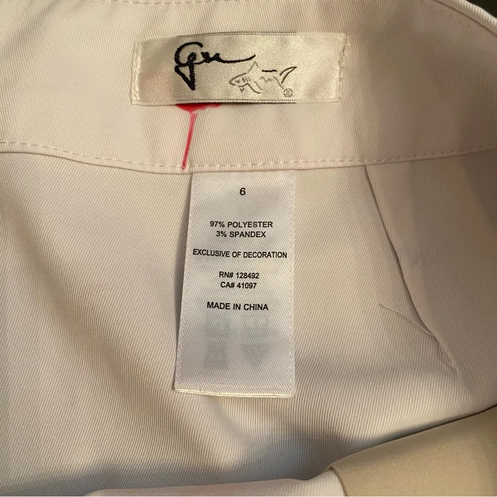 GREG NORMAN SHORTS BERMUDA ACTIVE WHITE FLAMINGO PRINT POCKETS FLAT FRONT SIZE 6